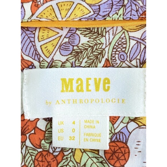 ANTHROPOLOGIE MAEVE Women’s Size 0 Button Down Shirt Citrus Floral Tie Front Bow - Picture 6 of 13